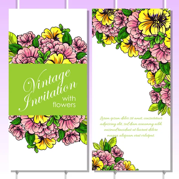 Invitation délicate avec des fleurs pour mariage — Image vectorielle