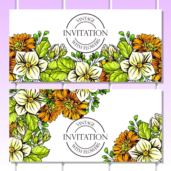 Invitation délicate avec des fleurs pour mariage — Image vectorielle