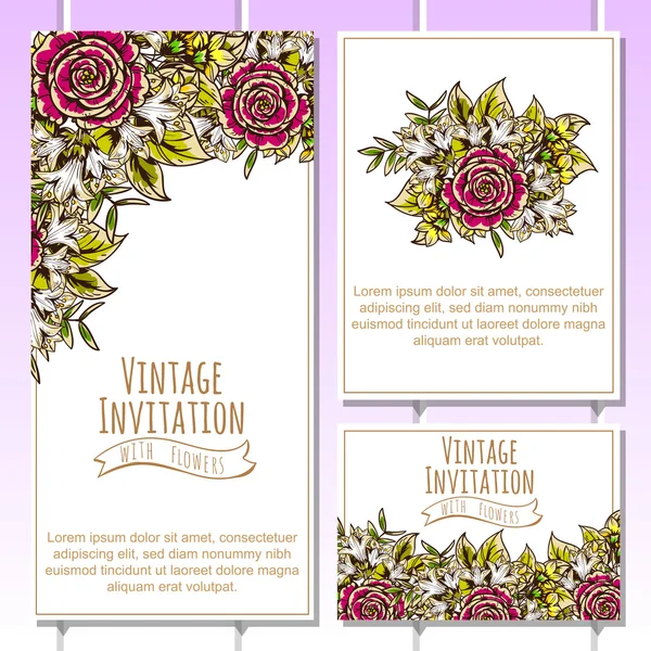 Invitation délicate avec des fleurs pour mariage — Image vectorielle