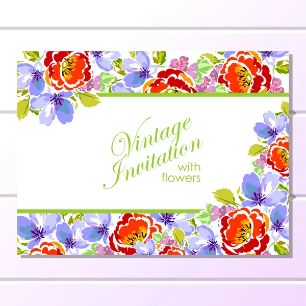 Invitation délicate avec des fleurs pour mariage — Image vectorielle