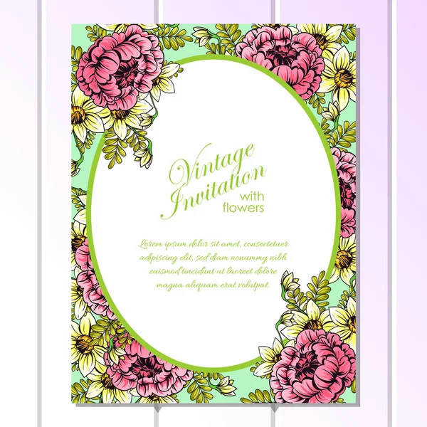 Delicada invitación con flores para la boda — Archivo Imágenes Vectoriales