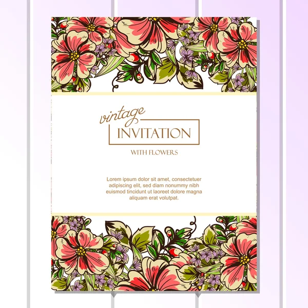 Invitation délicate avec des fleurs pour mariage — Image vectorielle