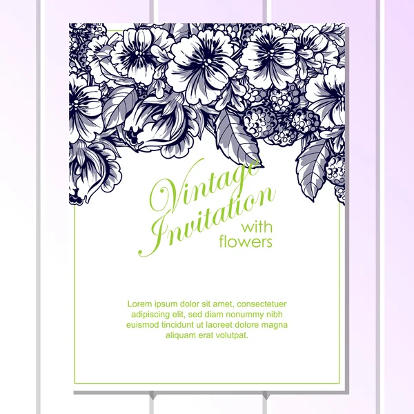 Delicada invitación con flores para la boda — Vector de stock