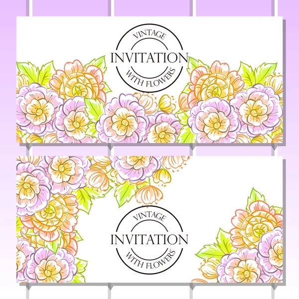 Delicada invitación con flores para la boda — Vector de stock