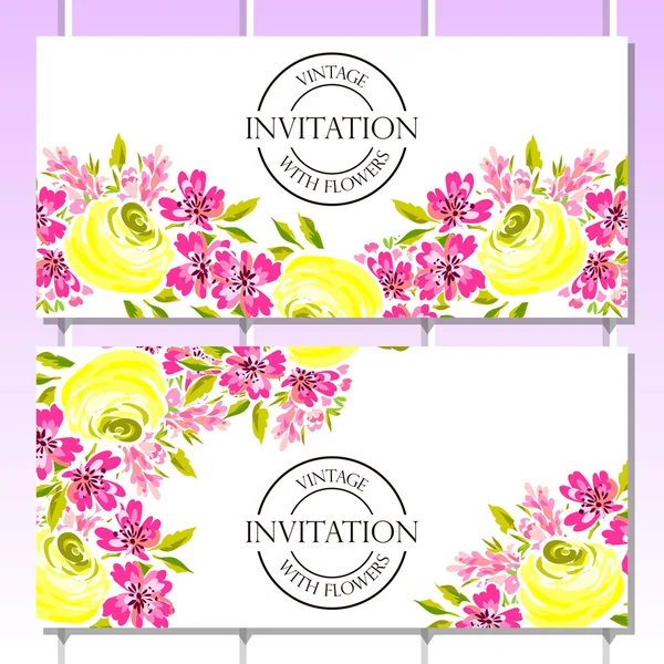 Delicada invitación con flores para la boda — Vector de stock