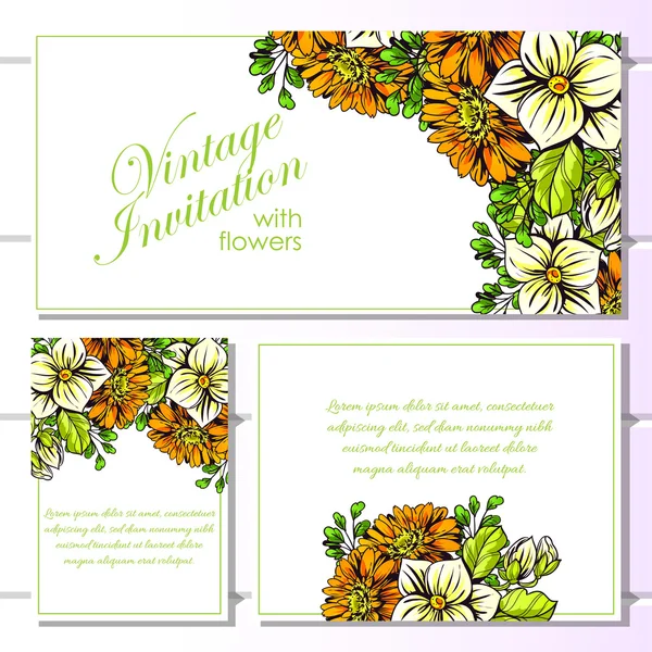 Invitation délicate avec des fleurs pour mariage — Image vectorielle