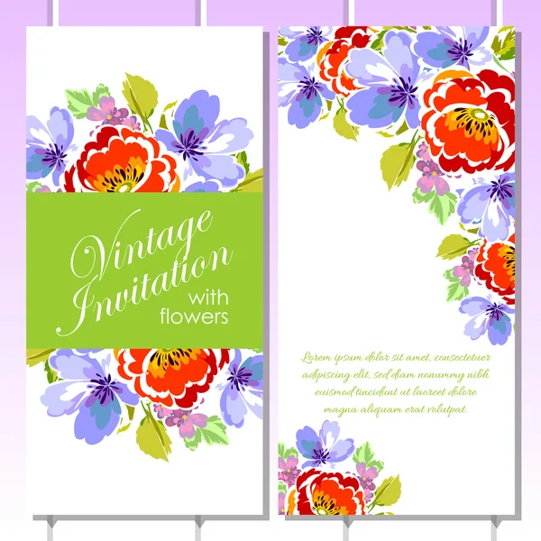 Invitation délicate avec des fleurs pour mariage — Image vectorielle