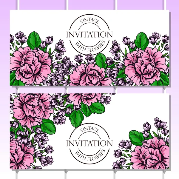 Invitation délicate avec des fleurs pour mariage — Image vectorielle