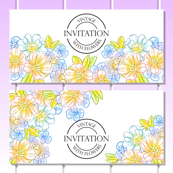 Invitation délicate avec des fleurs pour mariage — Image vectorielle