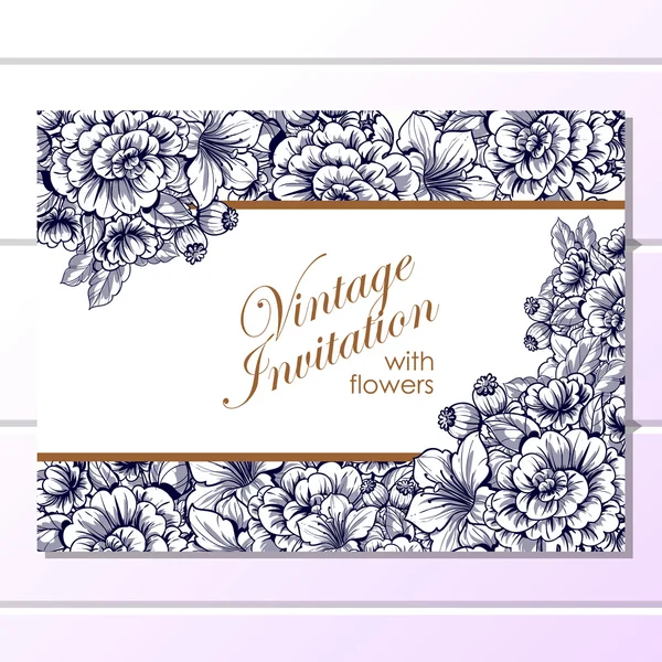 Delicada invitación con flores para la boda — Vector de stock