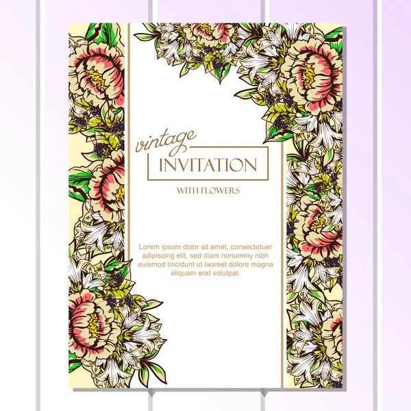 Invitation délicate avec des fleurs pour mariage — Image vectorielle