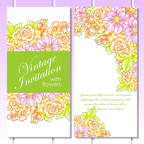 Invitation délicate avec des fleurs pour mariage — Image vectorielle