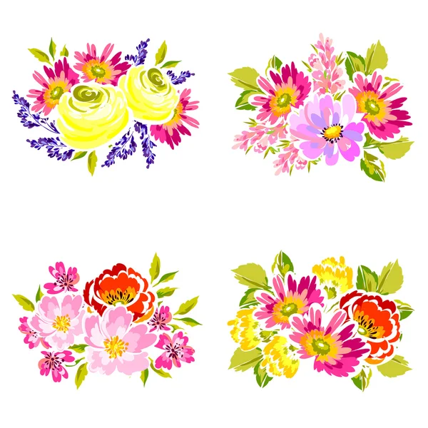 Conjunto de ramo de flores — Vector de stock