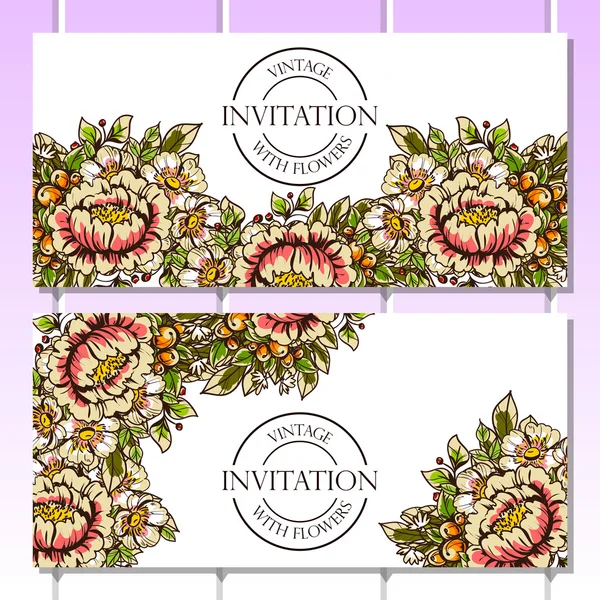 Delicada invitación con flores para la boda — Vector de stock