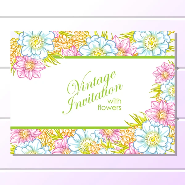 Invitation délicate avec des fleurs pour mariage — Image vectorielle