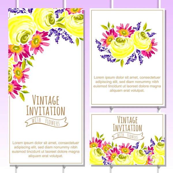 Delicate invitation with flowers for wedding — Stock Vector