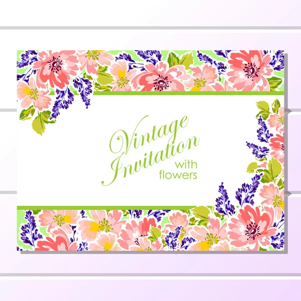 Delicada invitación con flores para la boda — Vector de stock