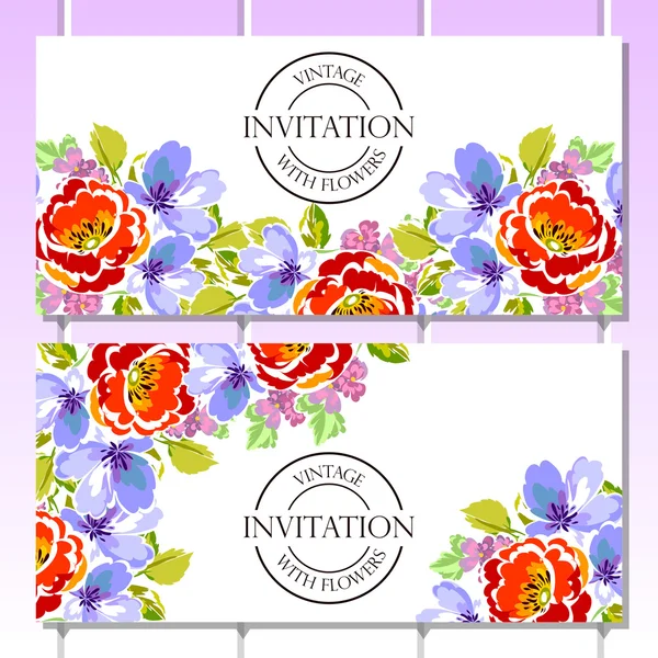 Invitation délicate avec des fleurs pour mariage — Image vectorielle