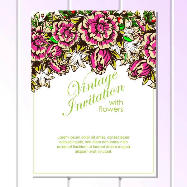 Delicada invitación con flores para la boda — Vector de stock