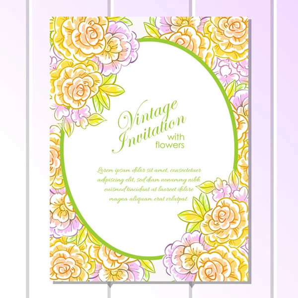 Delicada invitación con flores para la boda — Vector de stock