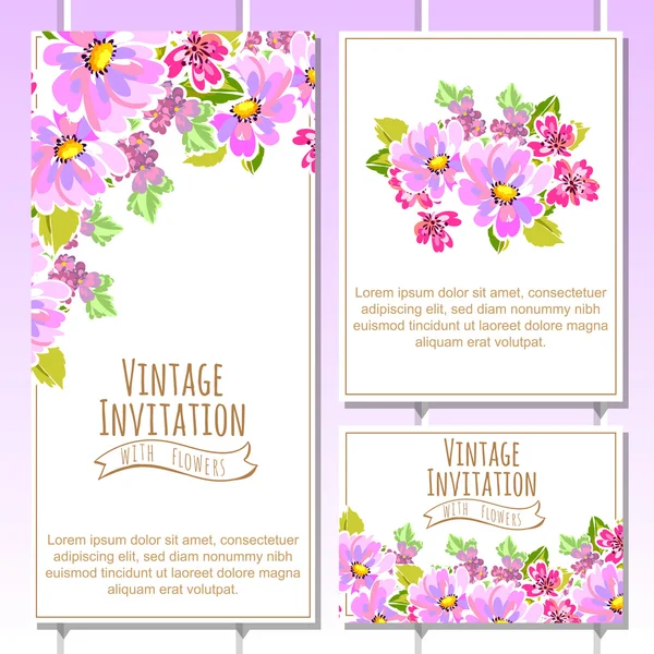 Invitation délicate avec des fleurs pour mariage — Image vectorielle