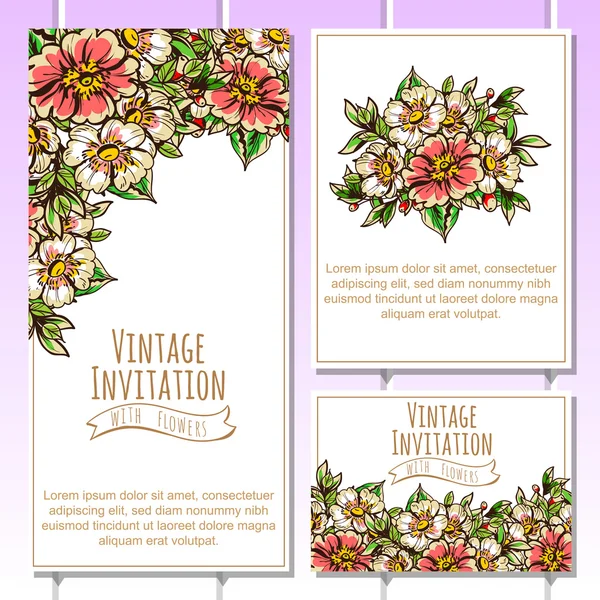 Invitation délicate avec des fleurs pour mariage — Image vectorielle