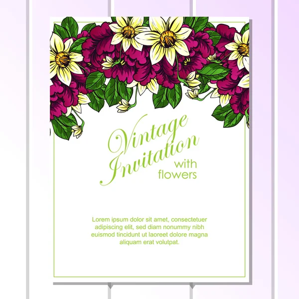 Delicada invitación con flores para la boda — Vector de stock