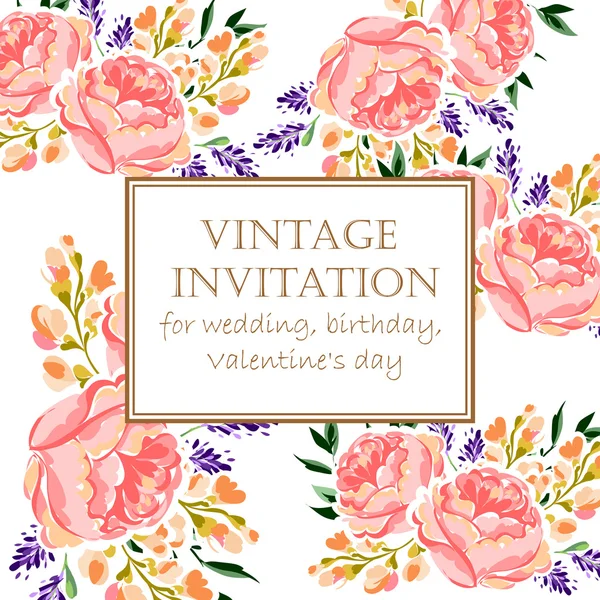 Delicada invitación con flores — Vector de stock