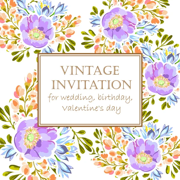 Delicada invitación con flores — Vector de stock