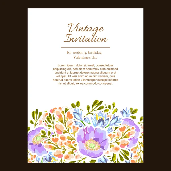 Delicada invitación con flores — Archivo Imágenes Vectoriales