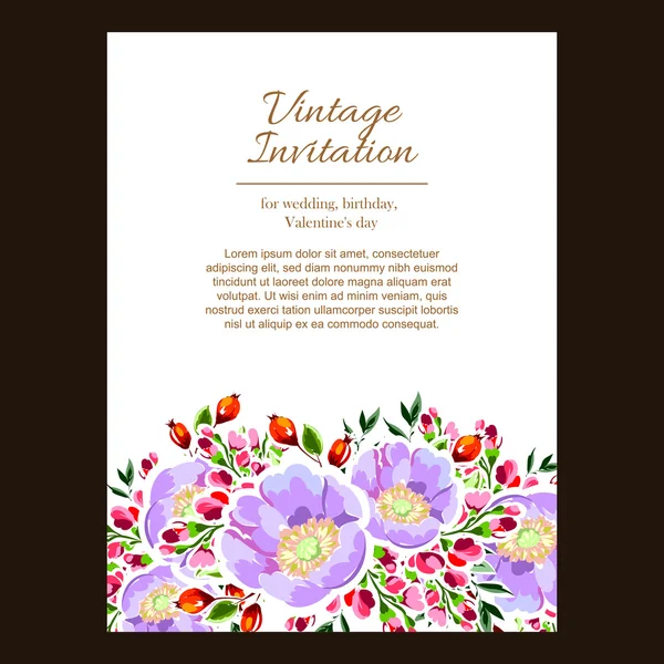 Delikatne zaproszenie z kwiatami — Wektor stockowy