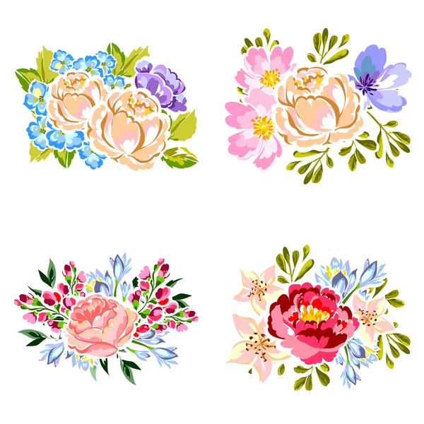 Conjunto de ramo de flores — Vector de stock