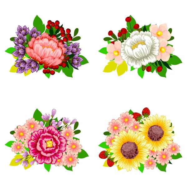 Conjunto de ramo de flores — Vector de stock