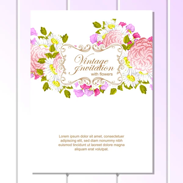 Delicada invitación con flores — Vector de stock