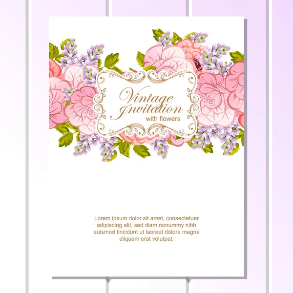 Delicada invitación con flores — Vector de stock