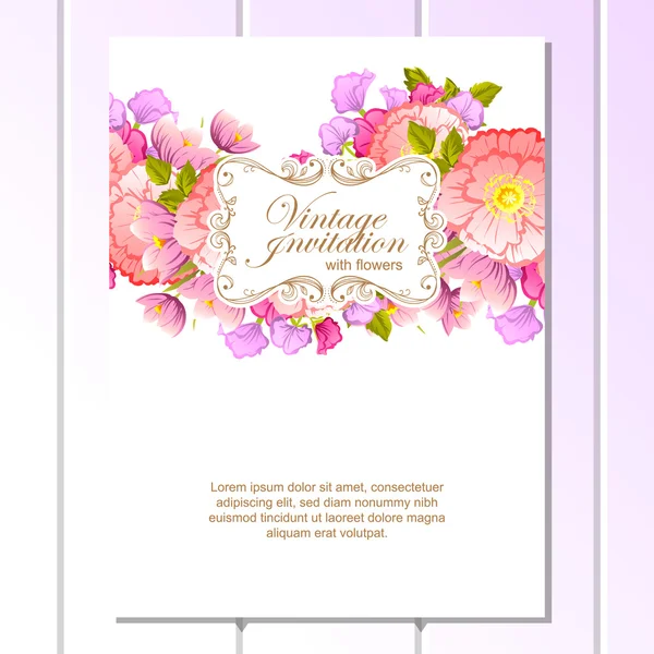 Delicada invitación con flores — Vector de stock