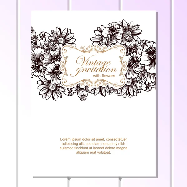 Delicada invitación con flores — Vector de stock