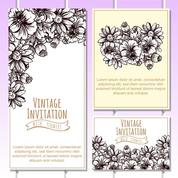 Delicada invitación con flores — Vector de stock