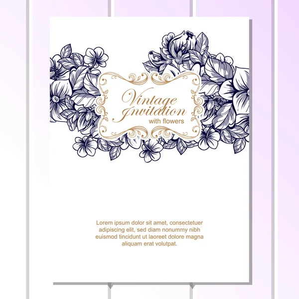 Delicada invitación con flores — Vector de stock