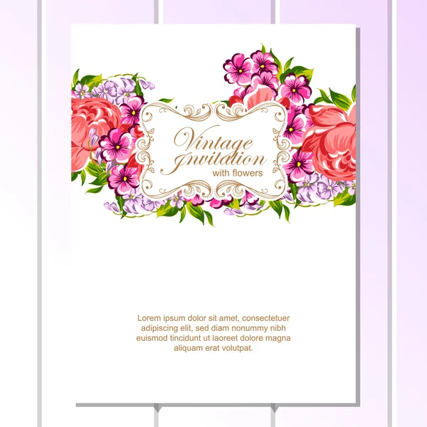 Delicada invitación con flores — Vector de stock