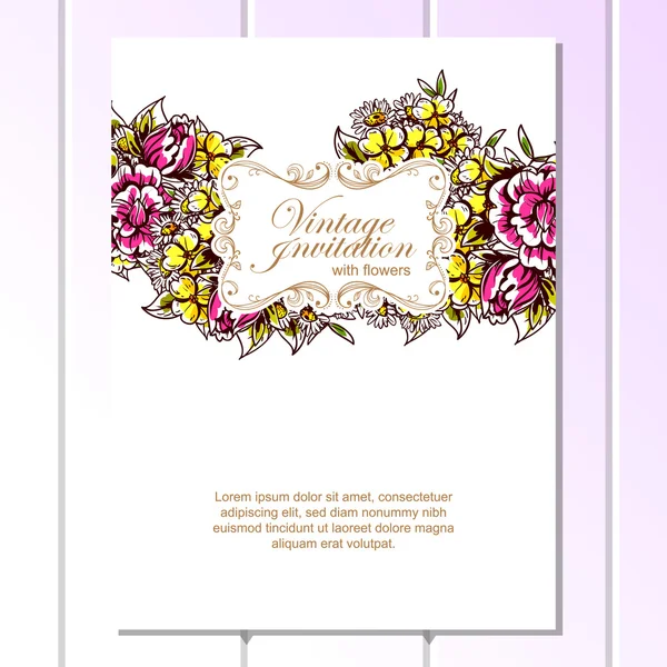 Delicada invitación con flores — Vector de stock