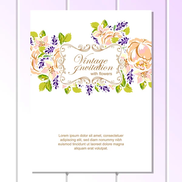 Delicada invitación con flores — Vector de stock