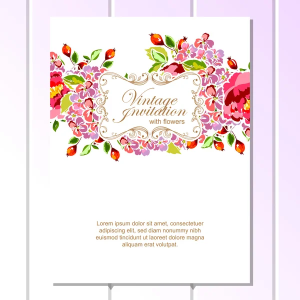 Delicada invitación con flores — Vector de stock