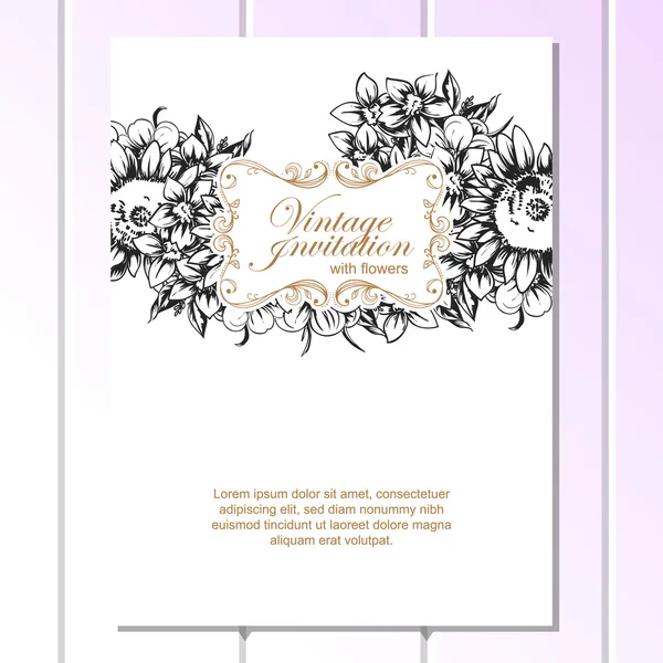 Delicada invitación con flores — Vector de stock