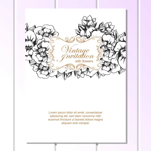 Delicada invitación con flores — Vector de stock