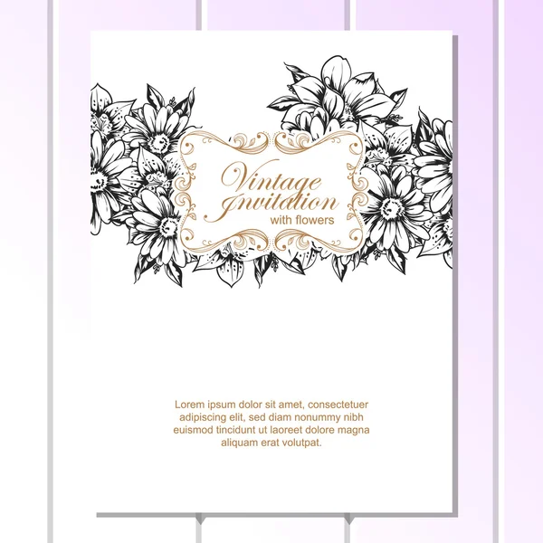 Delicada invitación con flores — Vector de stock