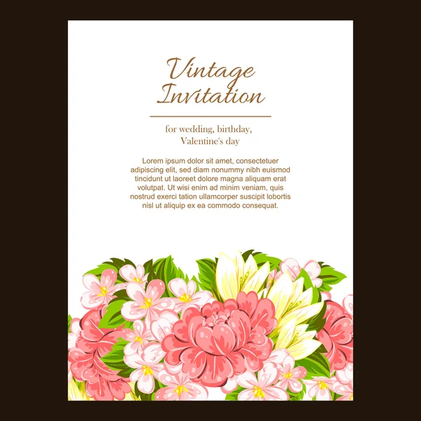 Delicada invitación con flores — Archivo Imágenes Vectoriales