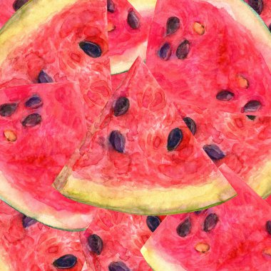 Çekirdekli suluboya karpuz dilimleri