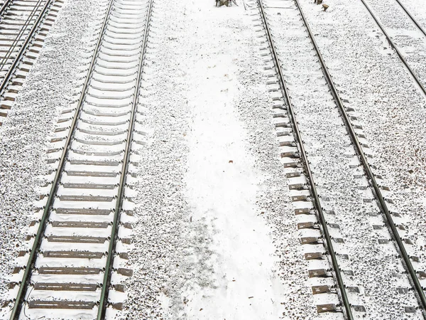 Trilha Ferroviária Coberta Neve Inverno Vista Superior Fundo Inverno Espaço — Fotografia de Stock