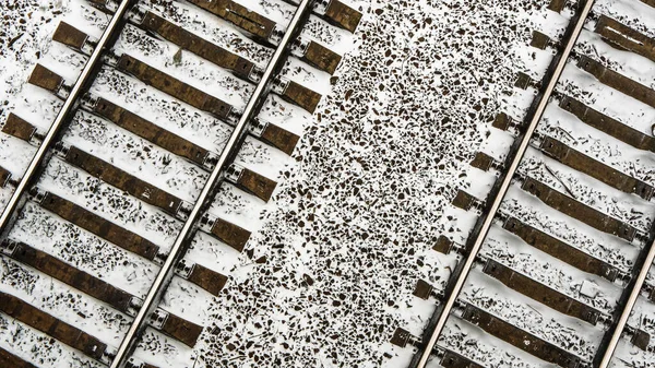 Trilha Ferroviária Coberta Neve Inverno Vista Superior Fundo Inverno Espaço — Fotografia de Stock